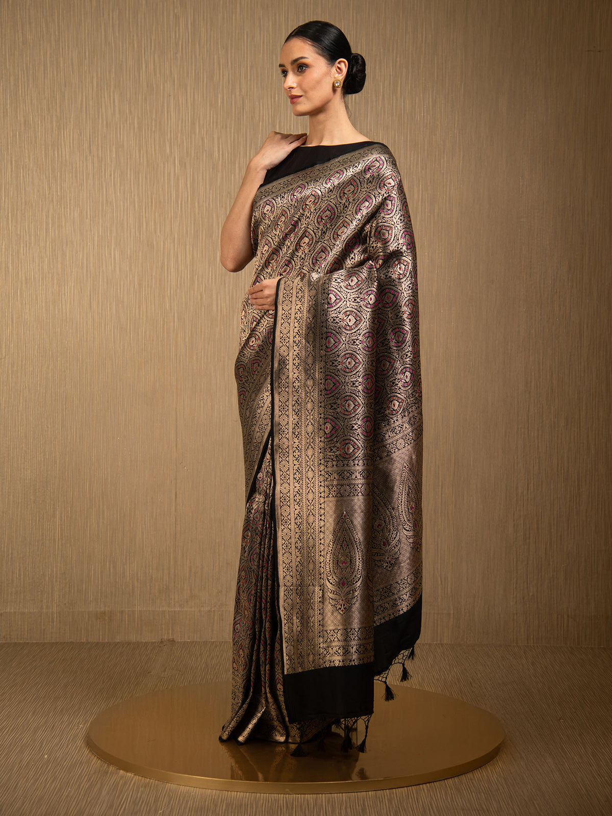 Black Meenakari Silk Brocade Handloom Banarasi Saree