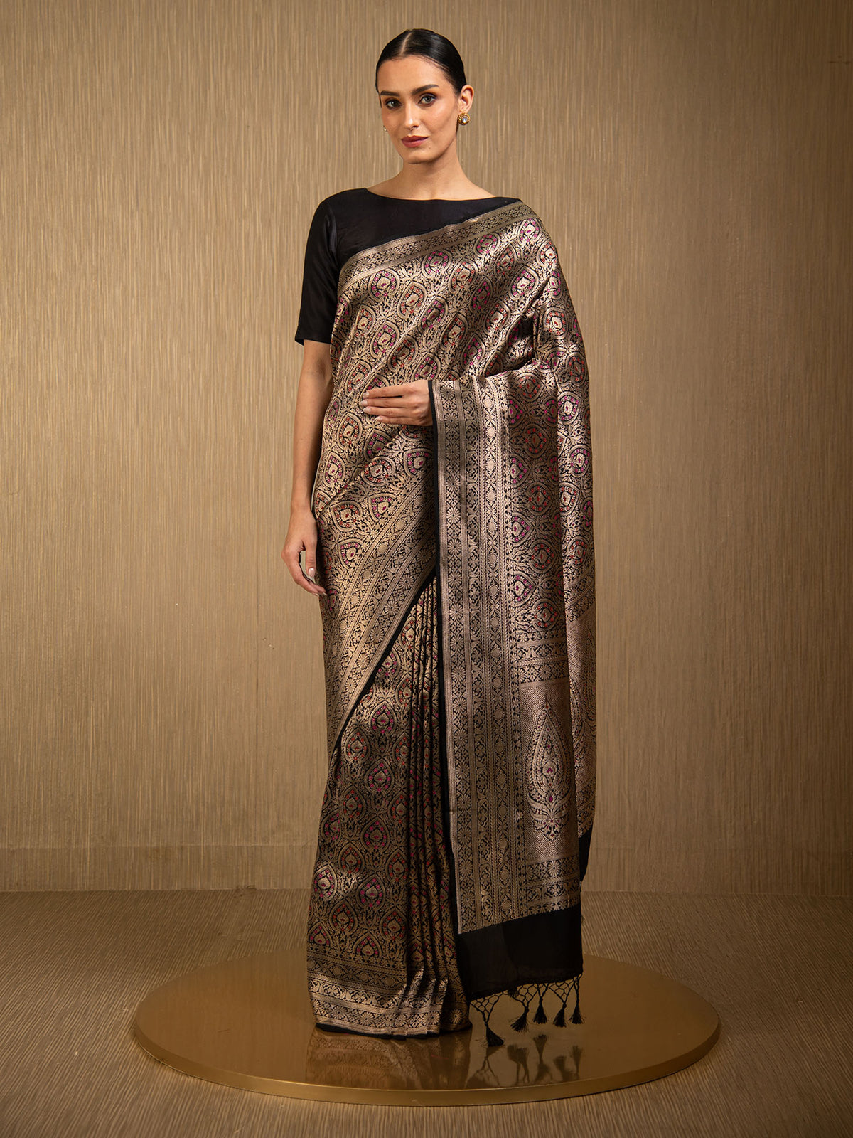 Black Meenakari Silk Brocade Handloom Banarasi Saree