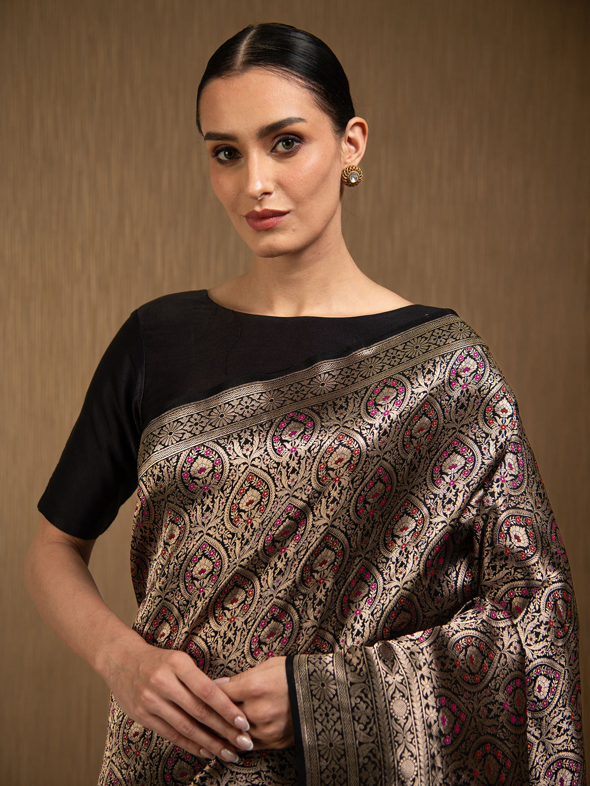Black Meenakari Silk Brocade Handloom Banarasi Saree
