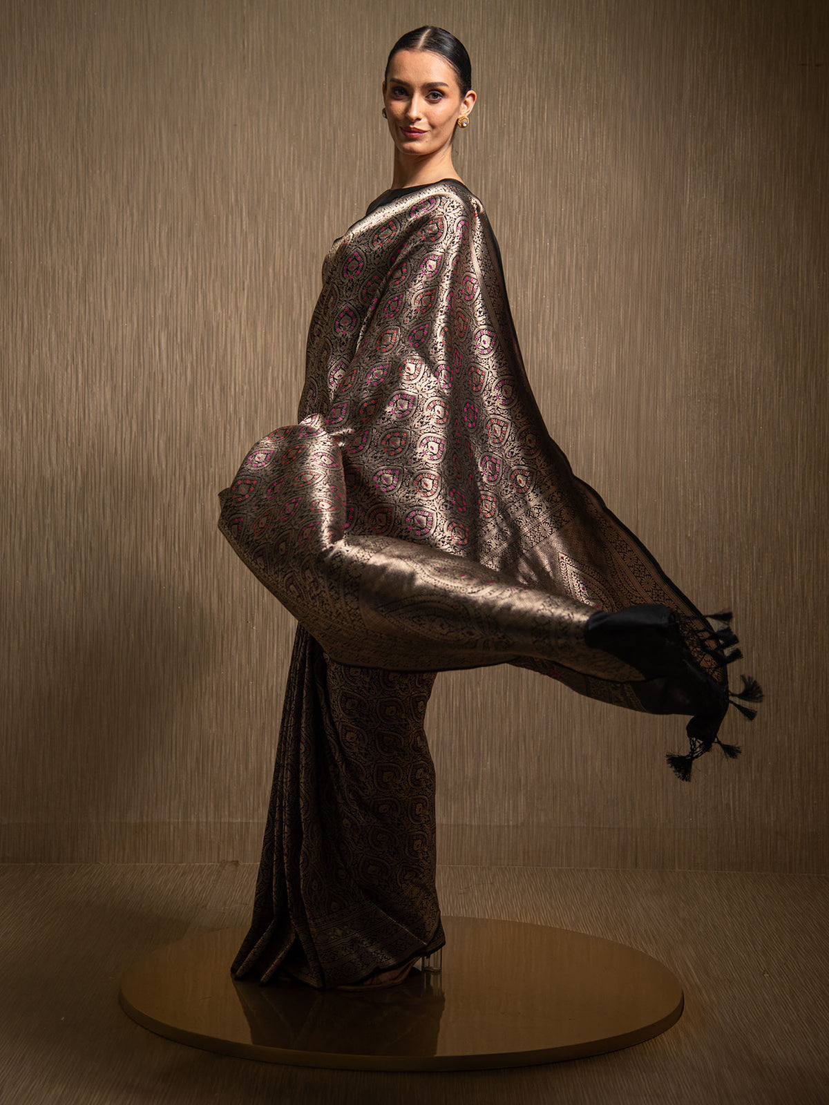 Black Meenakari Silk Brocade Handloom Banarasi Saree