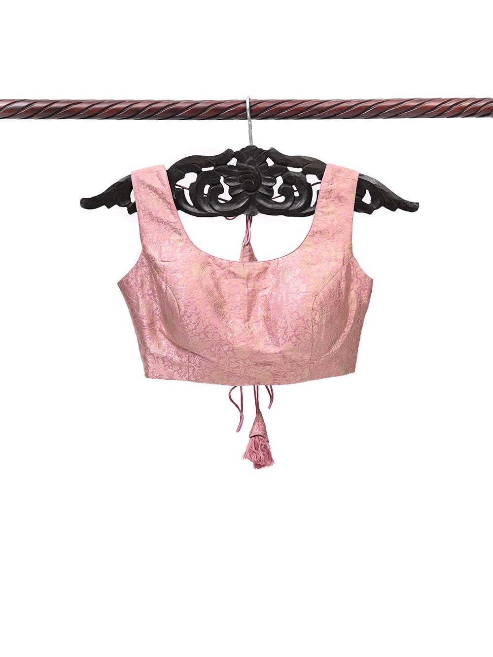 Onion Pink Uppada Silk Banarasi Ready-made Blouse - Sacred Weaves