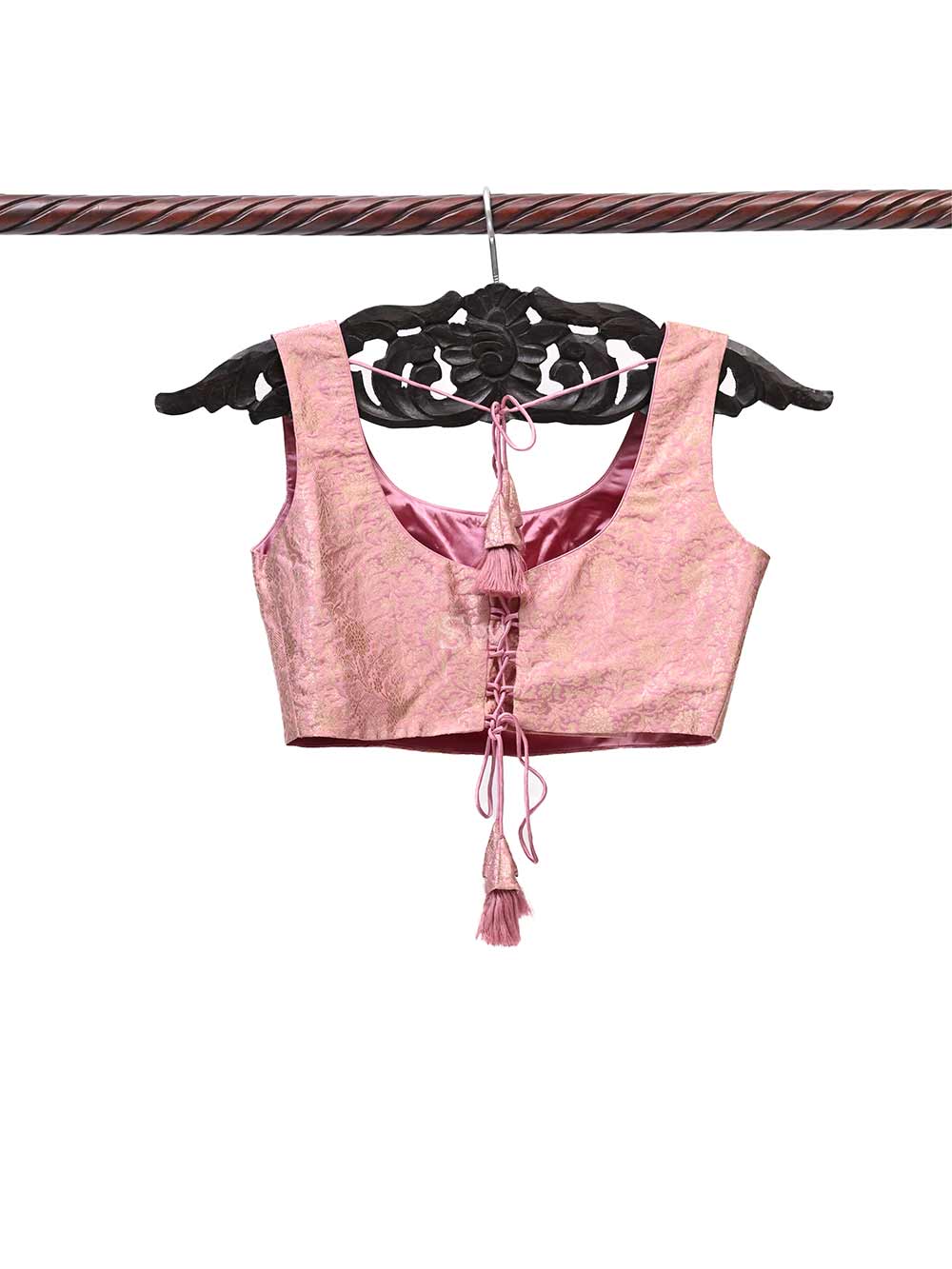 Onion Pink Uppada Silk Banarasi Ready-made Blouse - Sacred Weaves