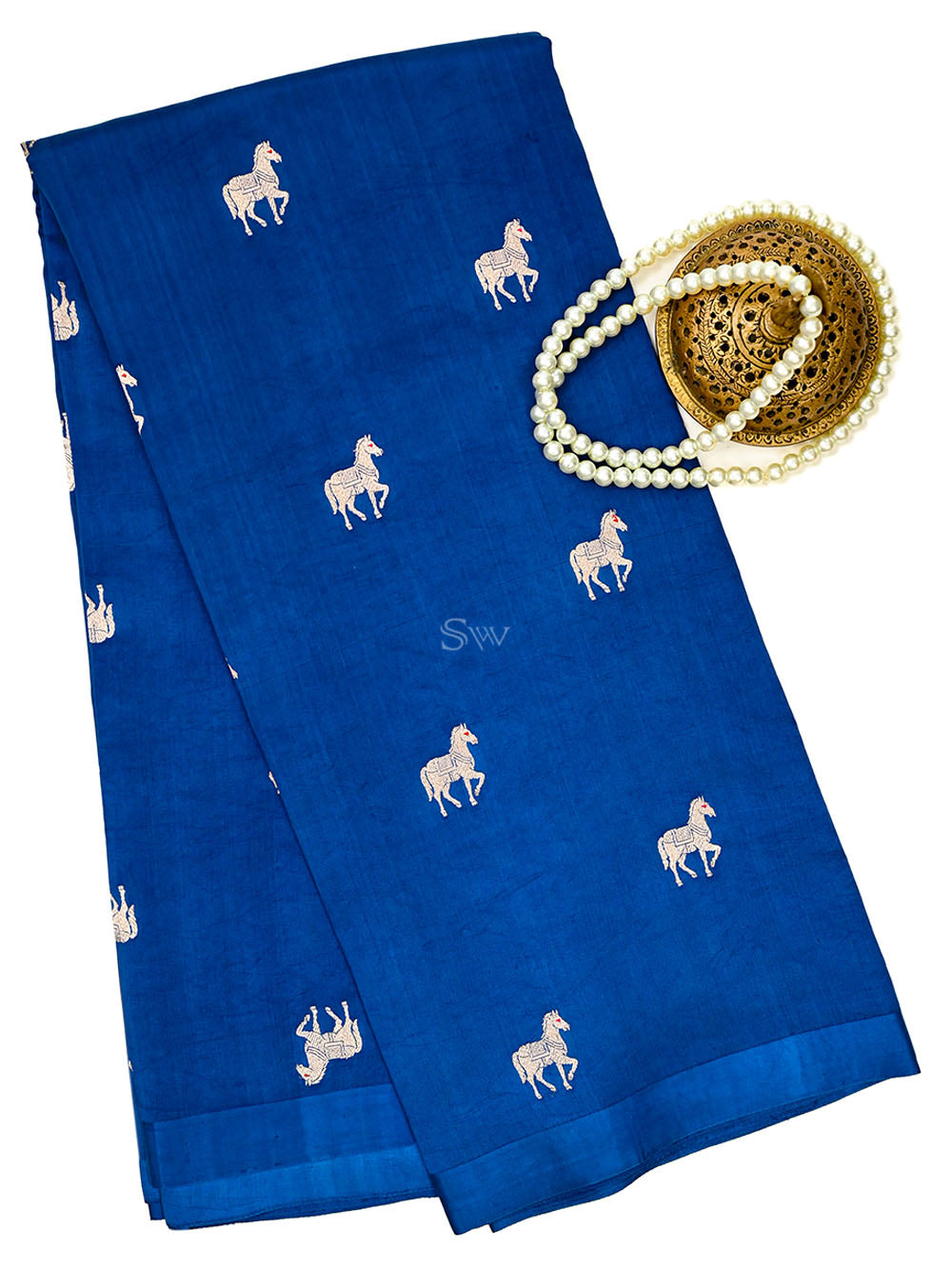 Midnight Blue Meenakari Booti Katan Silk Handloom Banarasi Saree - Sacred Weaves