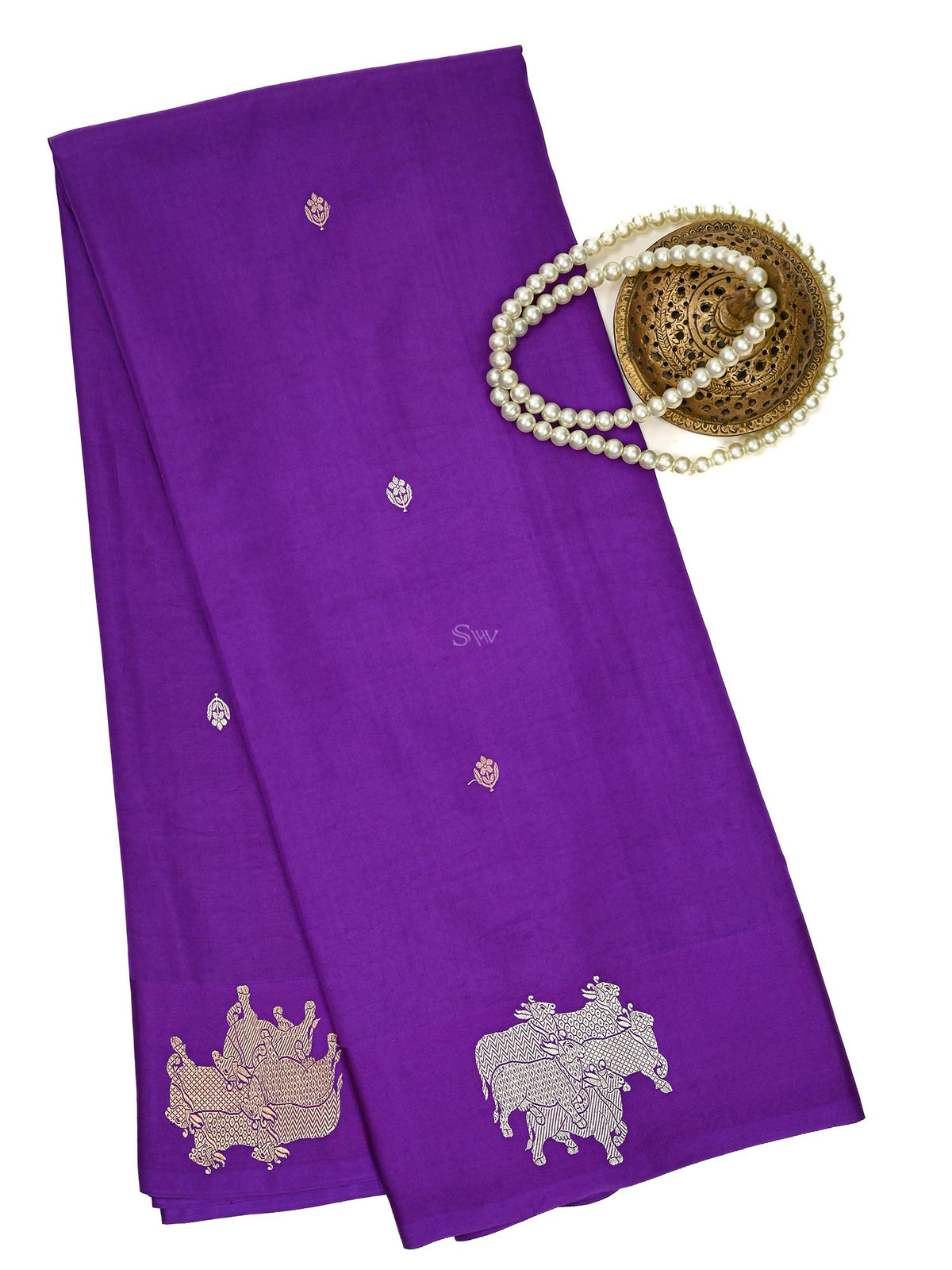 Purple Booti Katan Silk Handloom Banarasi Saree
