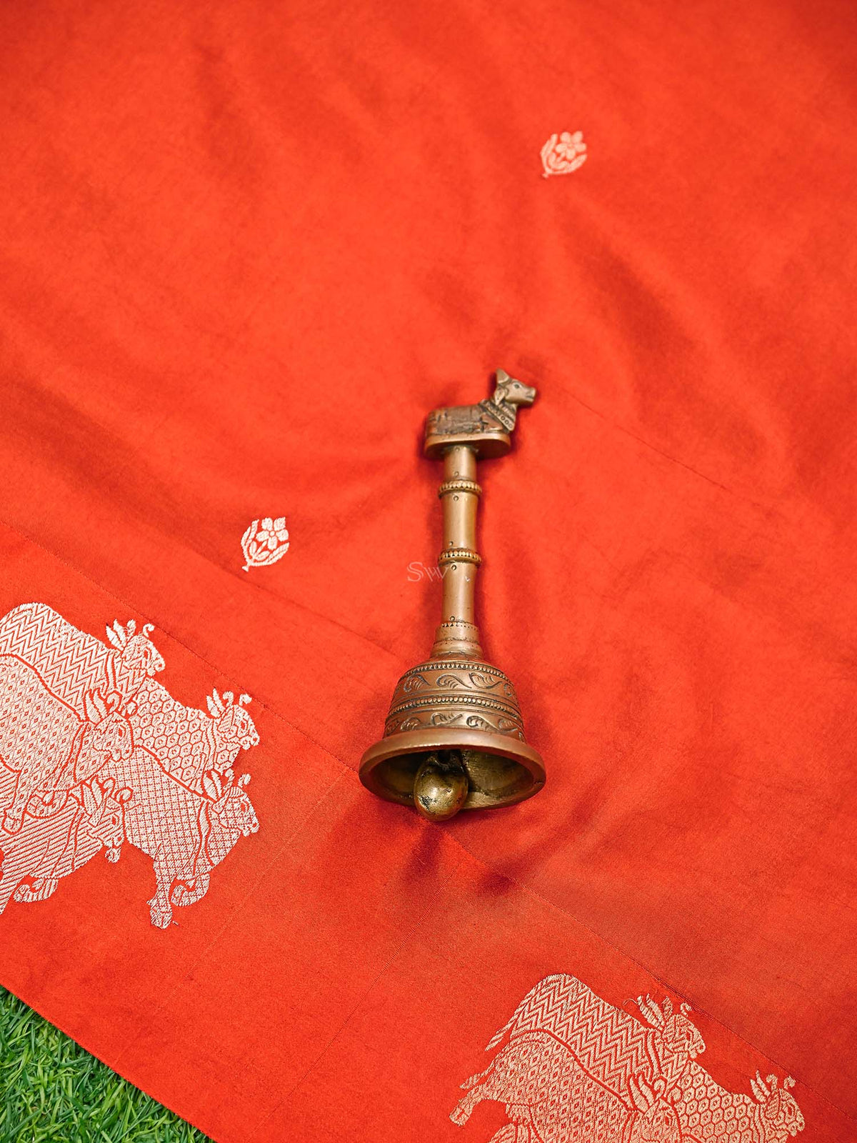 Dark Orange Booti Katan Silk Handloom Banarasi Saree