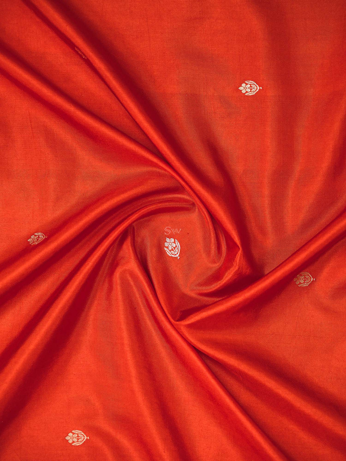 Dark Orange Booti Katan Silk Handloom Banarasi Saree