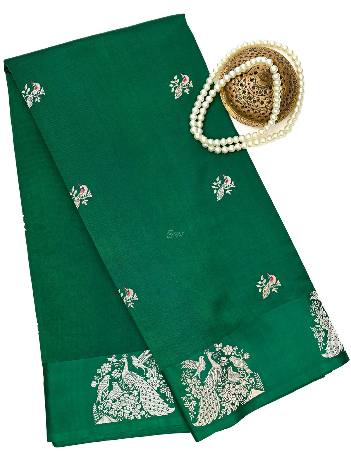Bottle Green Meenakari Katan Silk Handloom Banarasi Saree