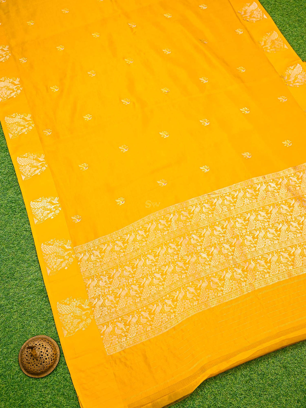 Yellow Meenakari Katan Silk Handloom Banarasi Saree