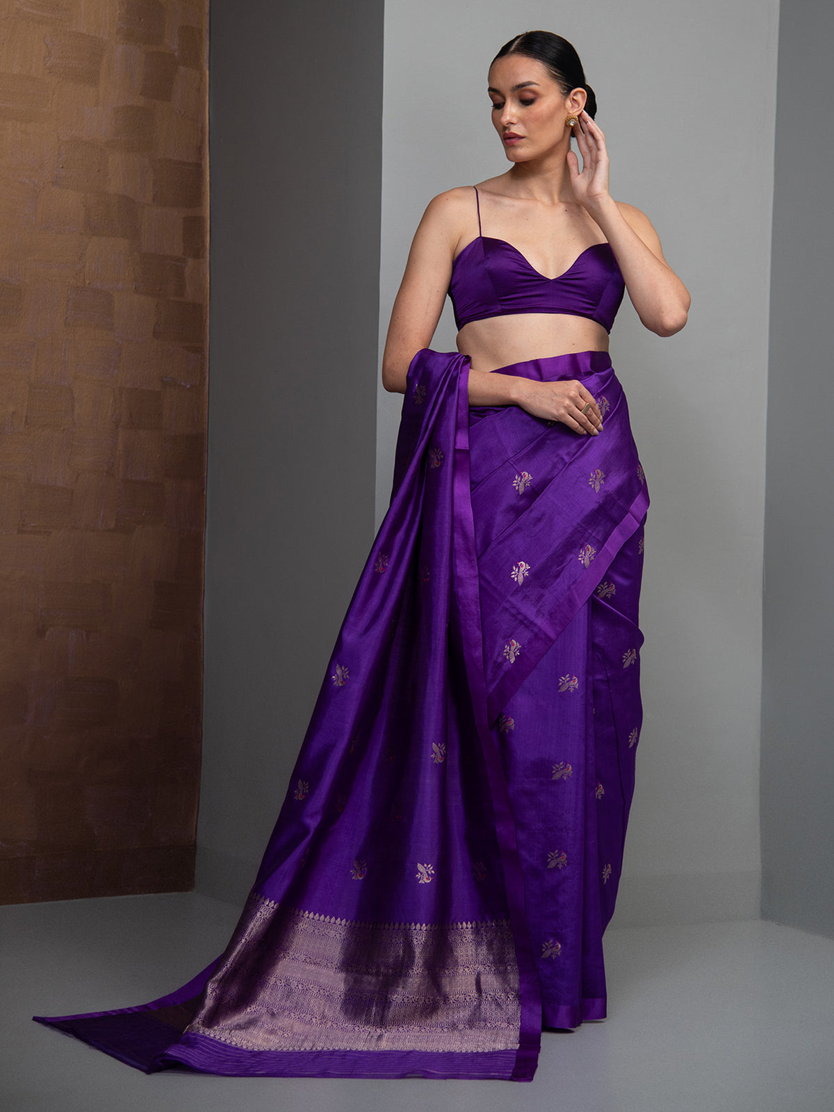 Purple Meenakari Pure Silk Handloom Banarasi Saree