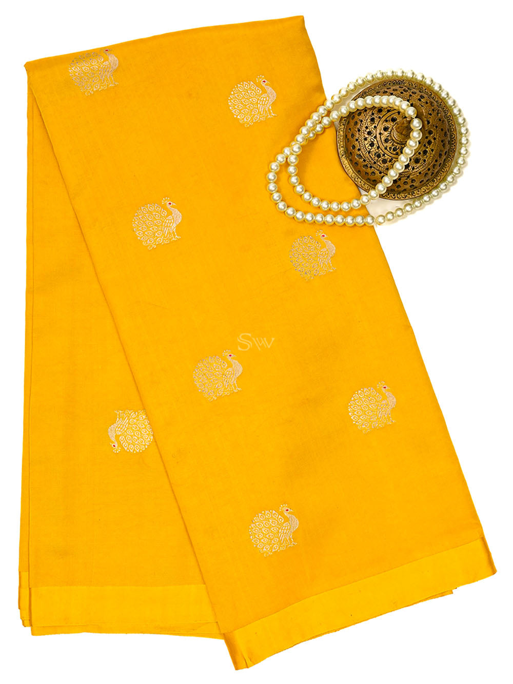 Mustard Meenakari Booti Katan Silk Handloom Banarasi Saree