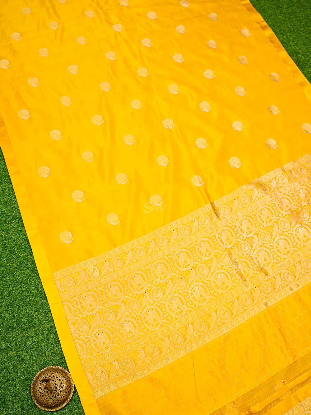 Mustard Meenakari Booti Katan Silk Handloom Banarasi Saree