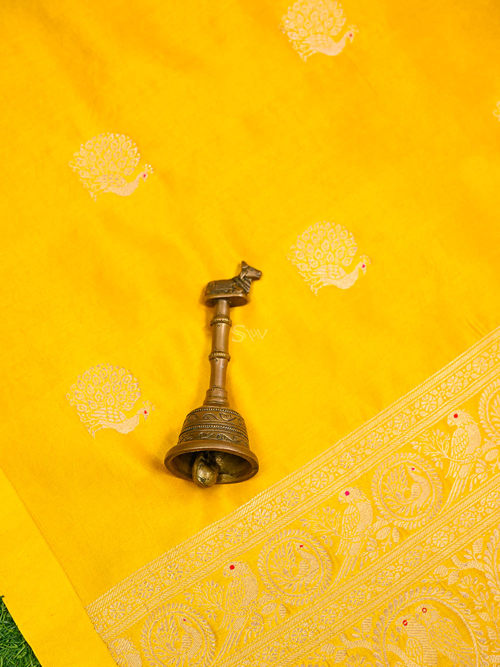 Mustard Meenakari Booti Katan Silk Handloom Banarasi Saree