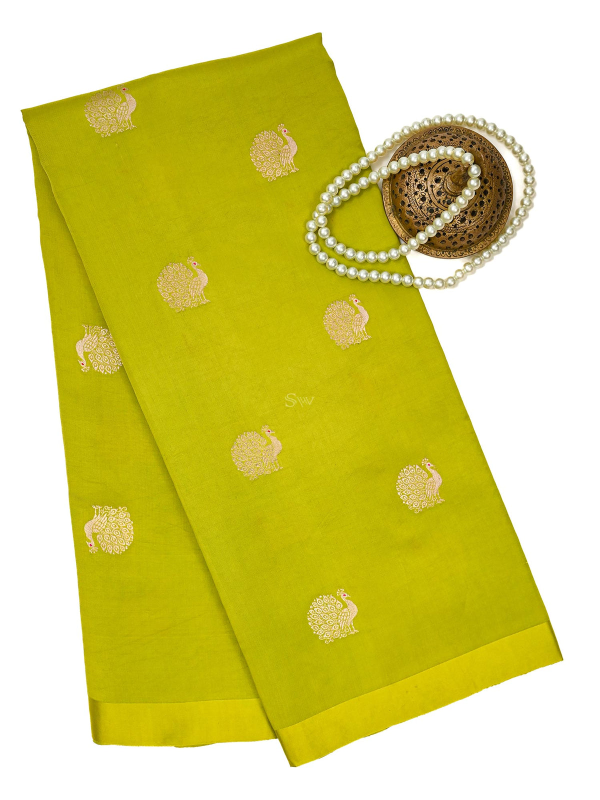 Lime Green Meenakari Katan Silk Handloom Banarasi Saree