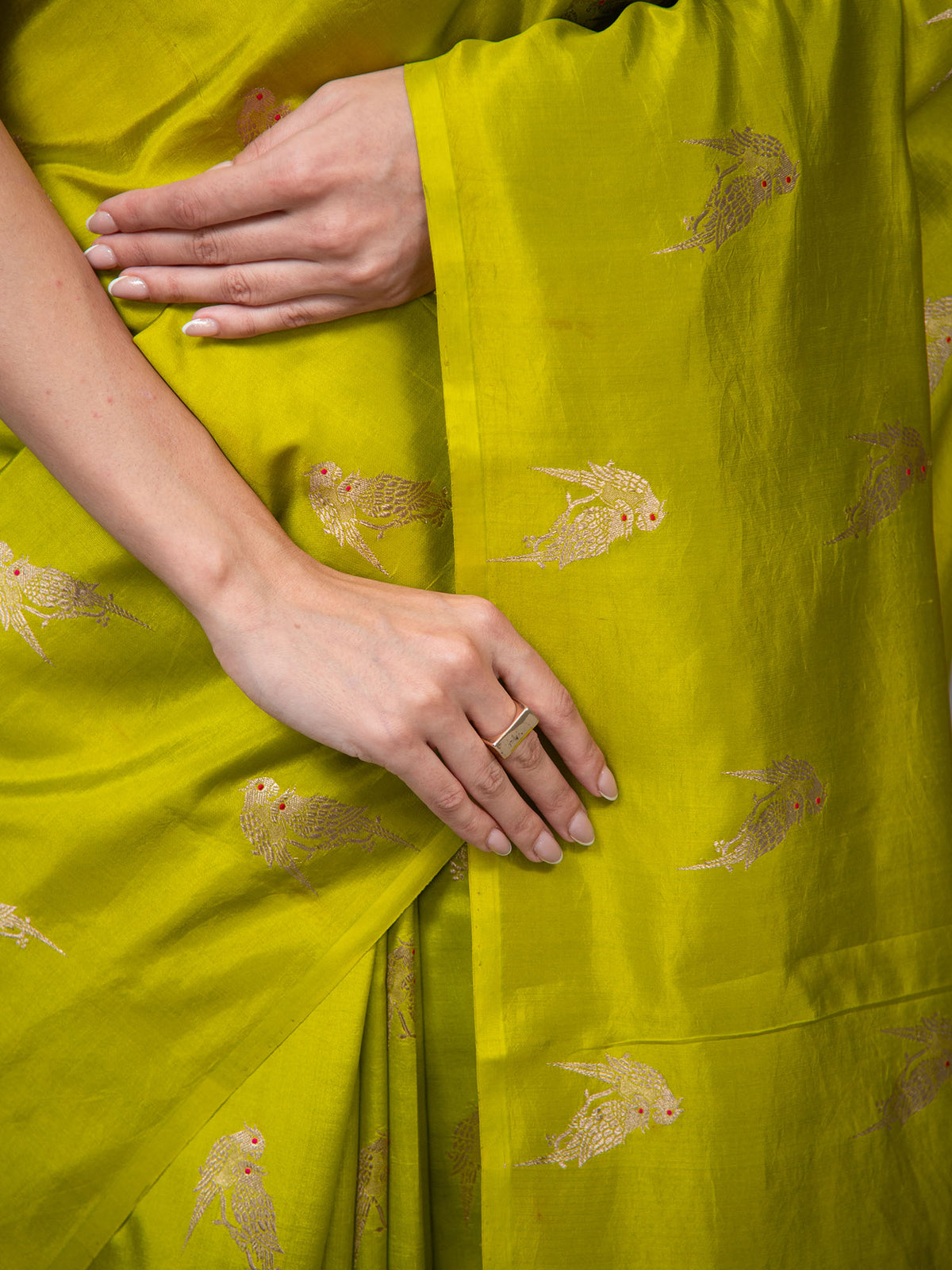 Lime Green Meenakari Booti Pure Silk Handloom Banarasi Saree