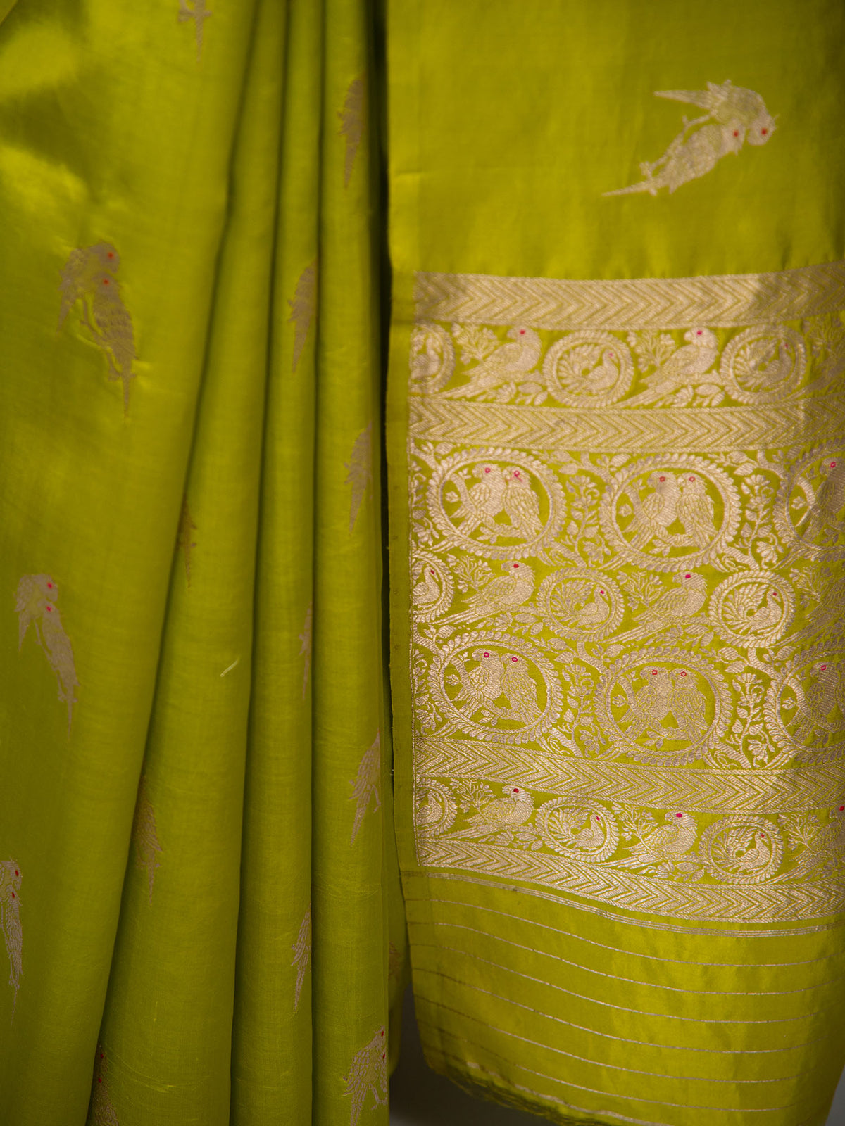 Lime Green Meenakari Booti Pure Silk Handloom Banarasi Saree