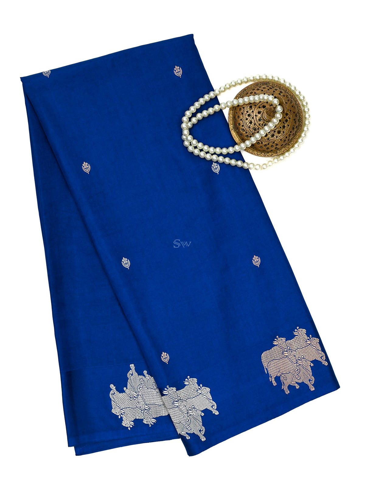 Blue Booti Katan Silk Handloom Banarasi Saree