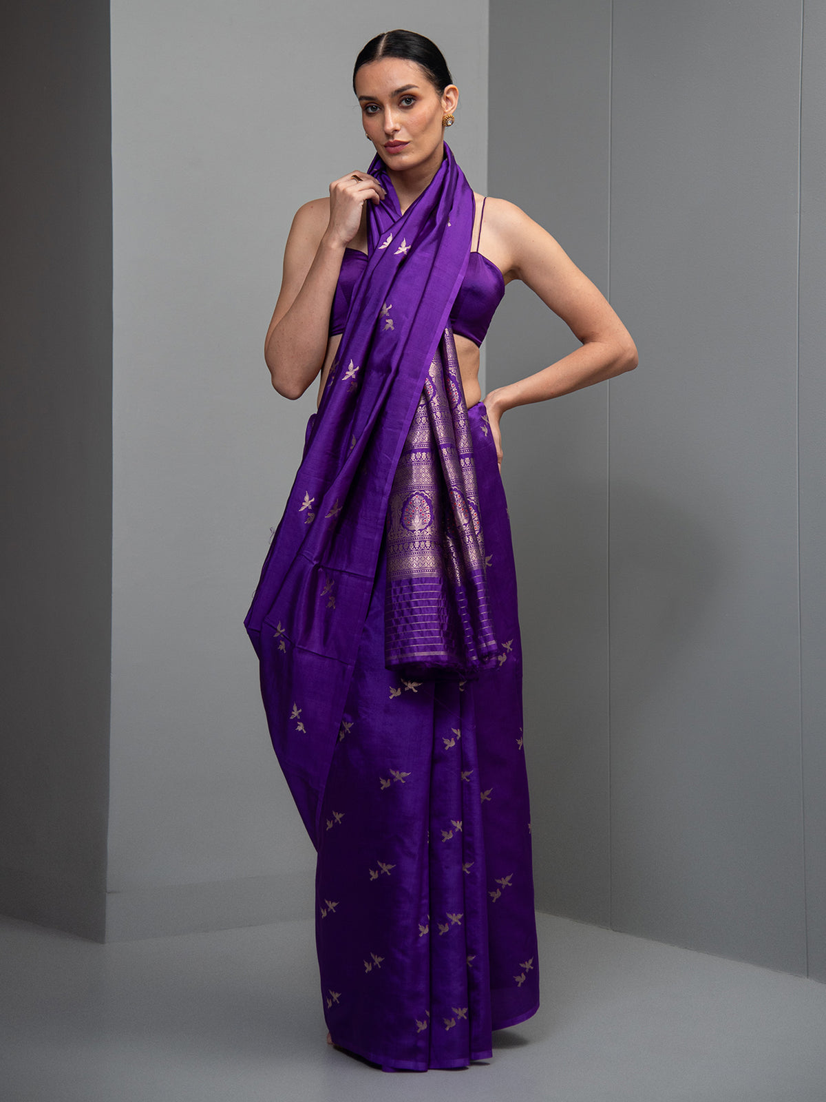 Purple Meenakari Pure Silk Handloom Banarasi Saree