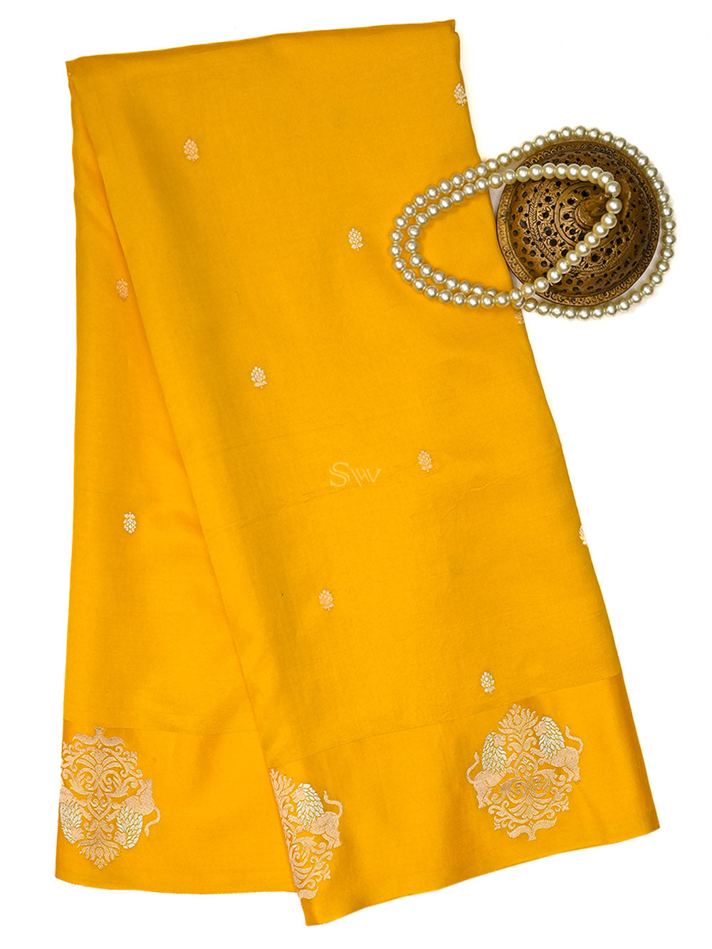 Mustard Booti Katan Silk Handloom Banarasi Saree