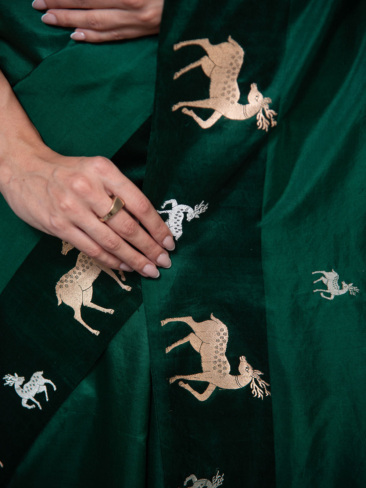 Bottle Green Booti Katan Silk Handloom Banarasi Saree