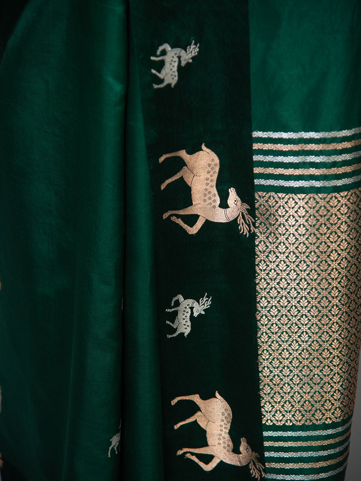 Bottle Green Booti Katan Silk Handloom Banarasi Saree