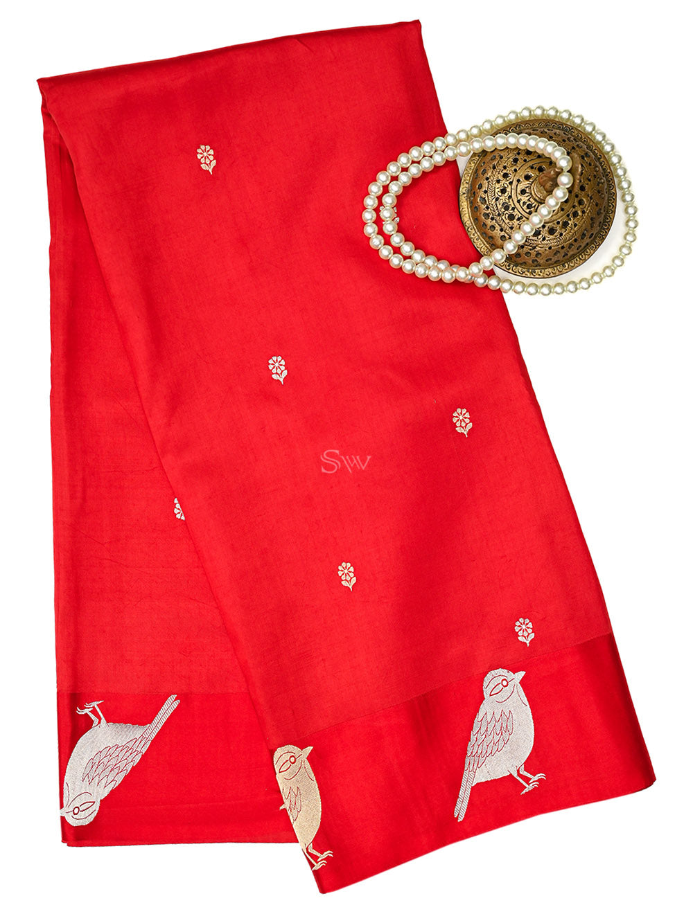 Red Booti Katan Silk Handloom Banarasi Saree