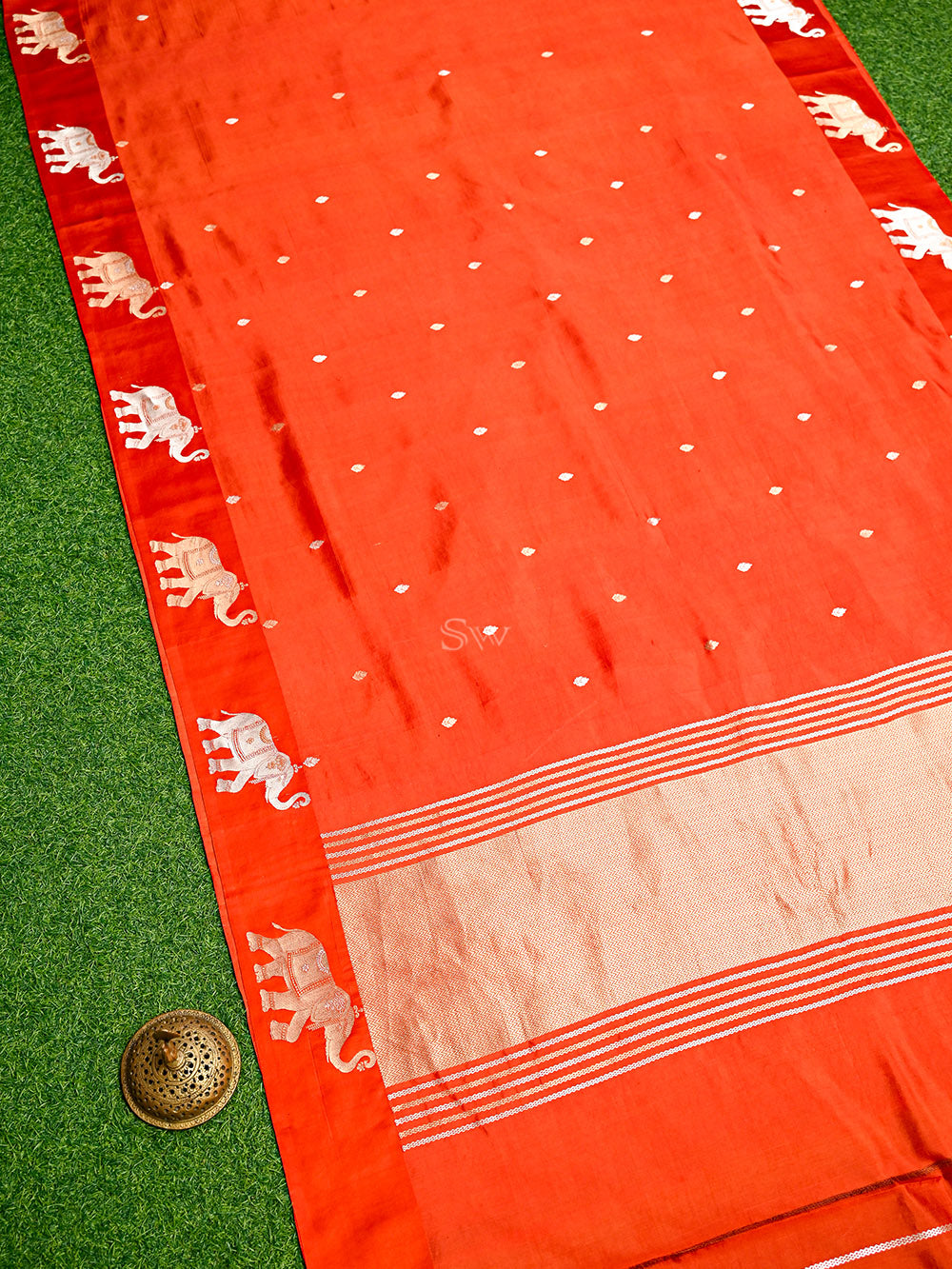 Orange Booti Katan Silk Handloom Banarasi Saree
