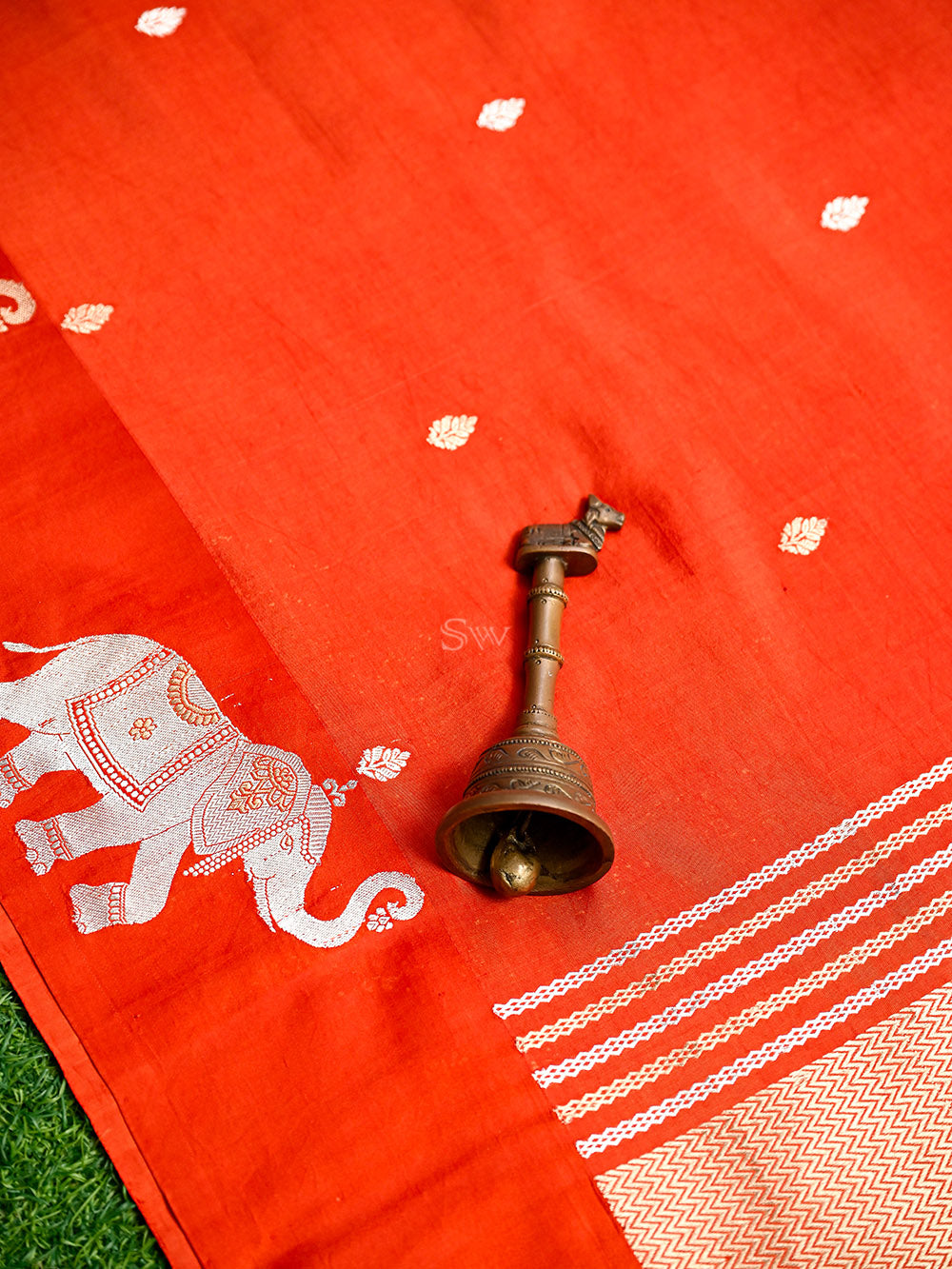 Orange Booti Katan Silk Handloom Banarasi Saree