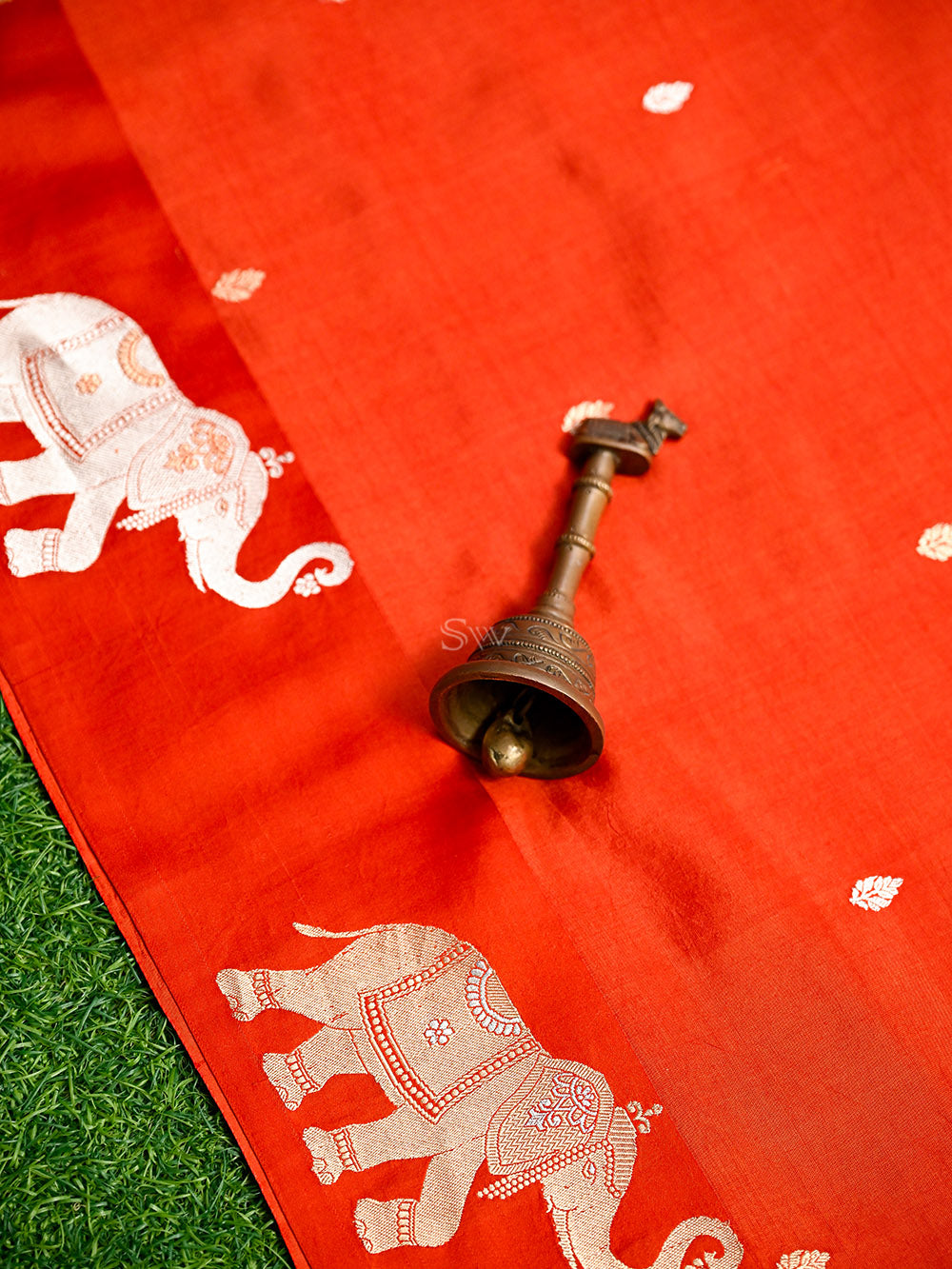 Orange Booti Katan Silk Handloom Banarasi Saree