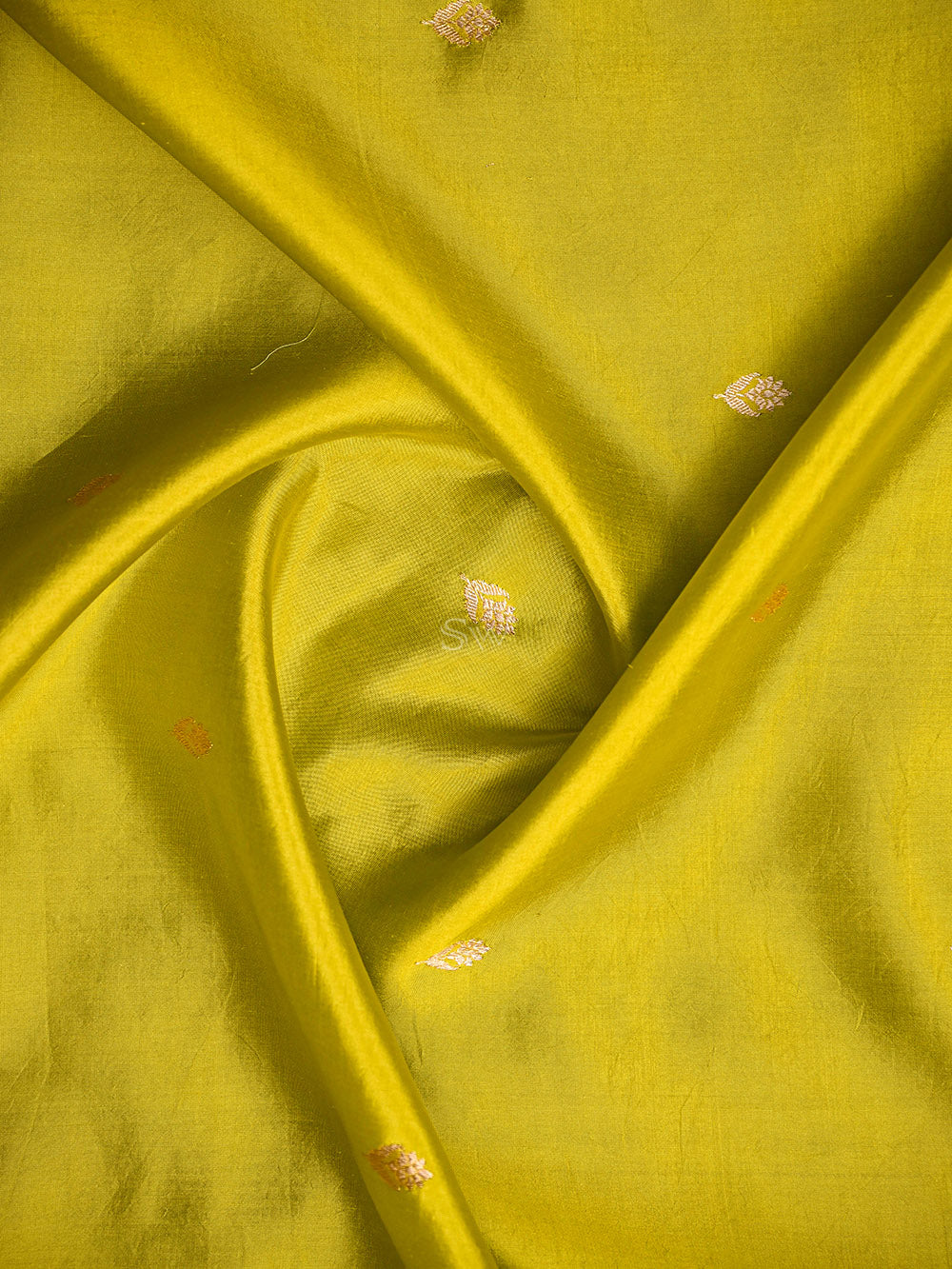 Lime Green Booti Katan Silk Handloom Banarasi Saree