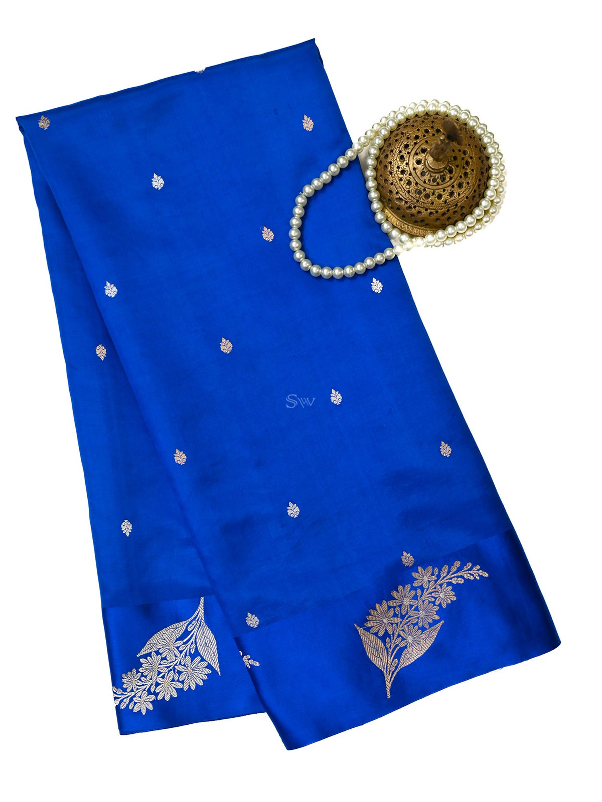 Royal Blue Booti Katan Silk Handloom Banarasi Saree