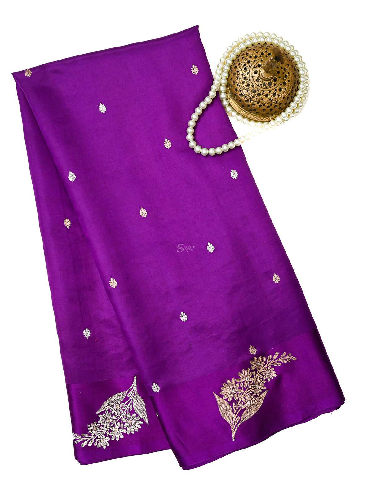 Purple Booti Katan Silk Handloom Banarasi Saree