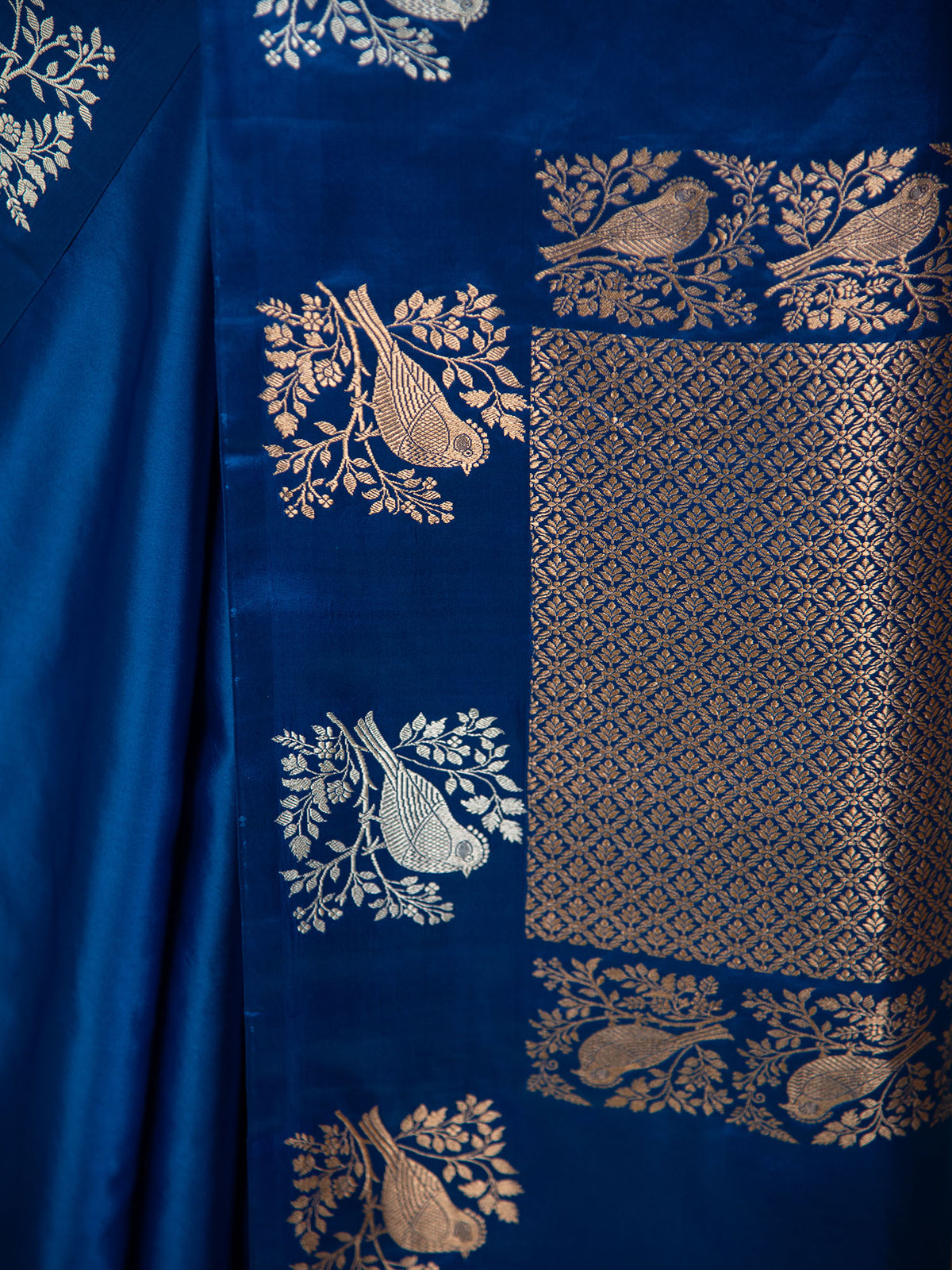 Royal Blue Booti Satin Silk Handloom Banarasi Saree