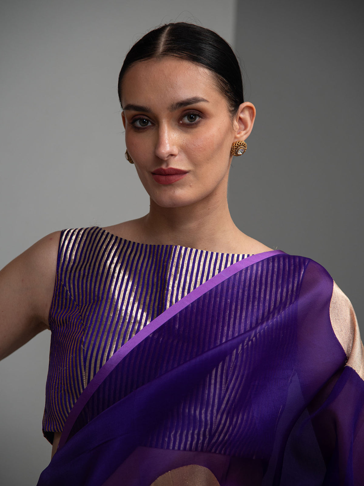 Purple Boota Pure Organza Silk Handloom Banarasi Saree