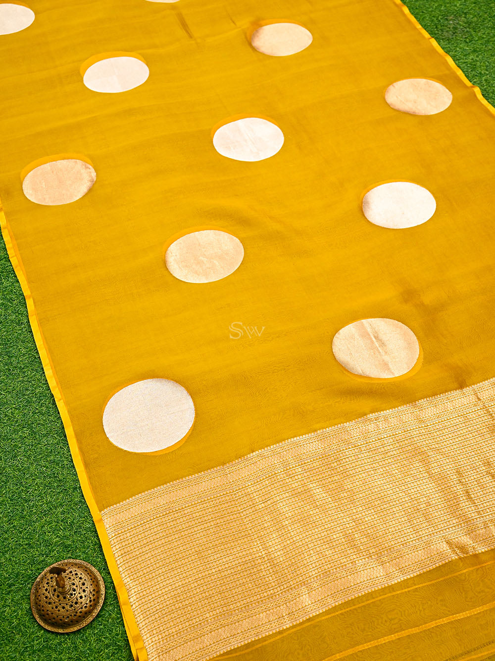Mustard Boota Pure Organza Silk Handloom Banarasi Saree
