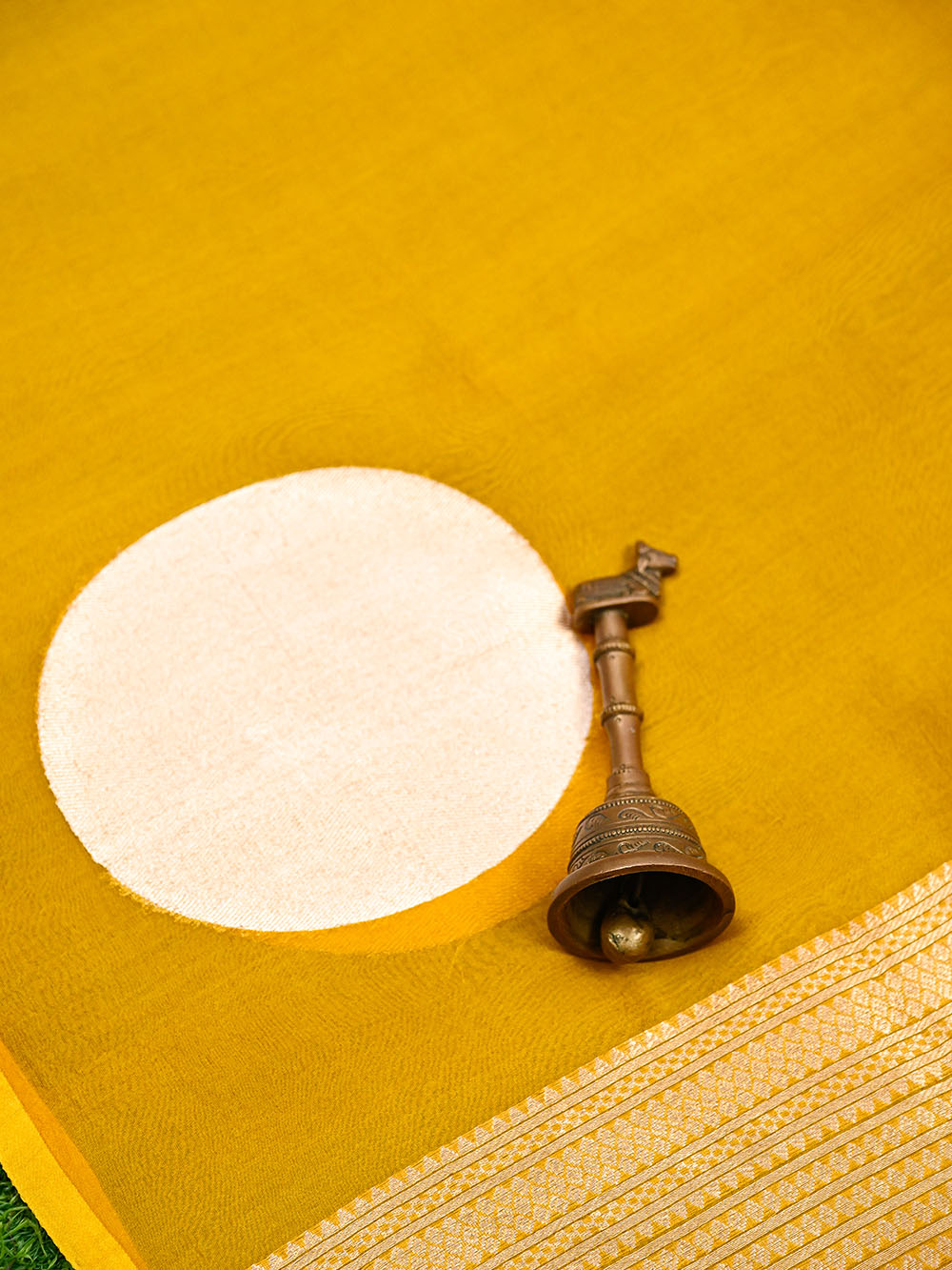 Mustard Boota Pure Organza Silk Handloom Banarasi Saree