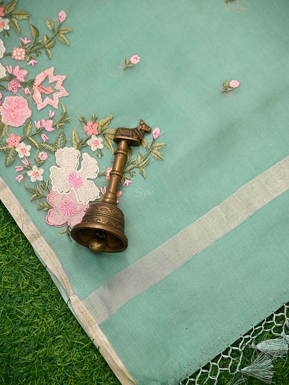 Sea Green Booti Cotton Silk Handloom Banarasi Suit - Sacred Weaves