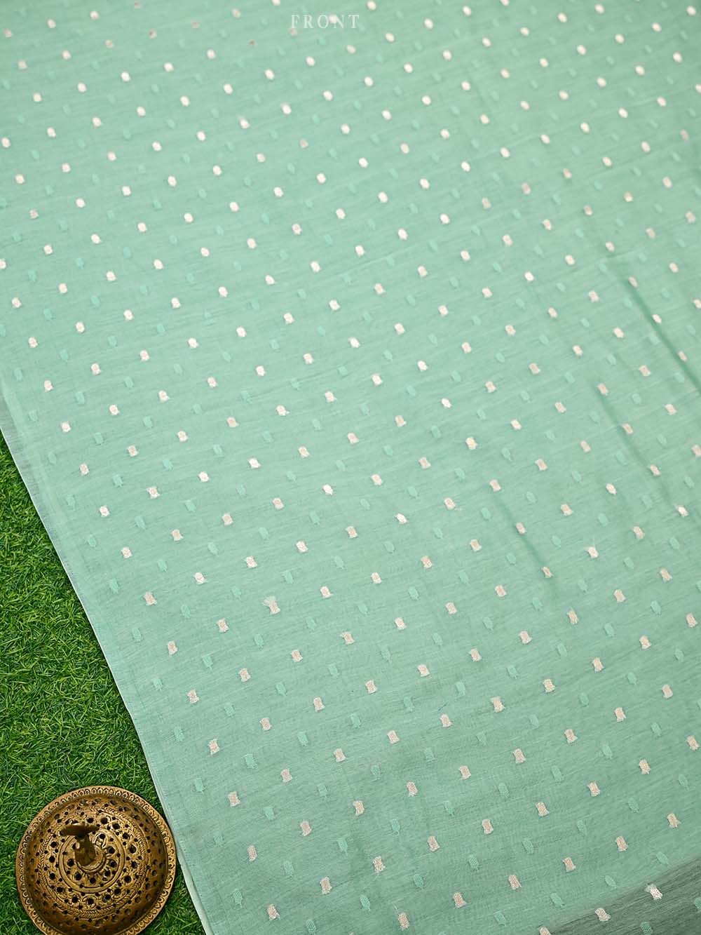 Sea Green Booti Cotton Silk Handloom Banarasi Suit - Sacred Weaves