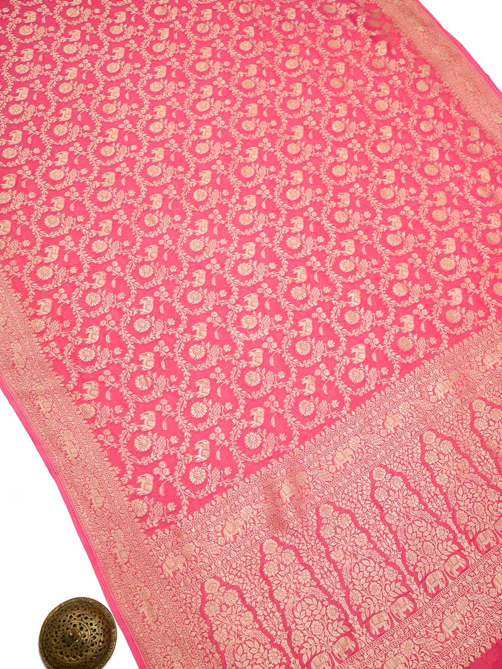 Pink Jaal Khaddi Georgette Handloom Banarasi Saree - Sacred Weaves