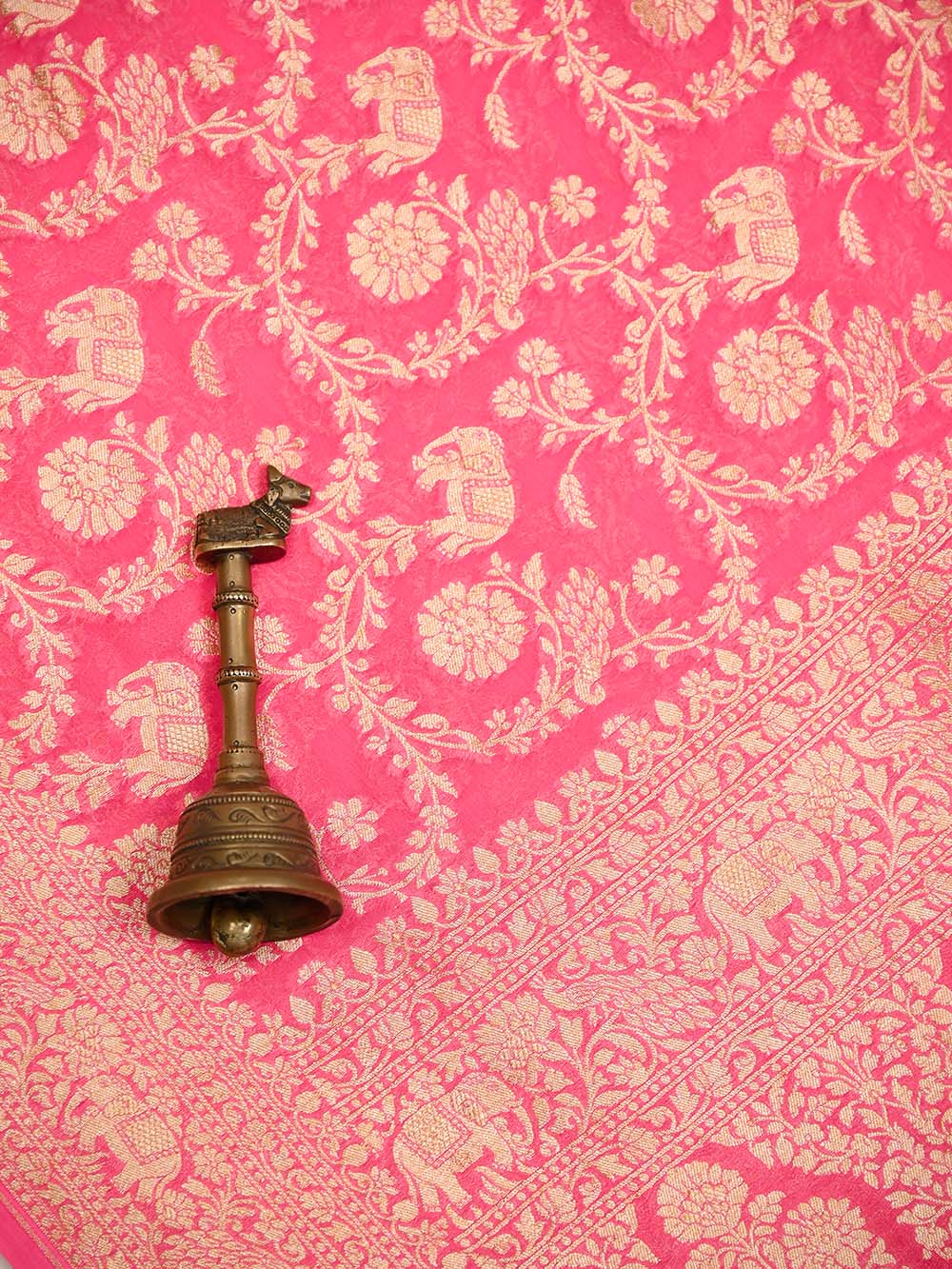 Pink Jaal Khaddi Georgette Handloom Banarasi Saree - Sacred Weaves