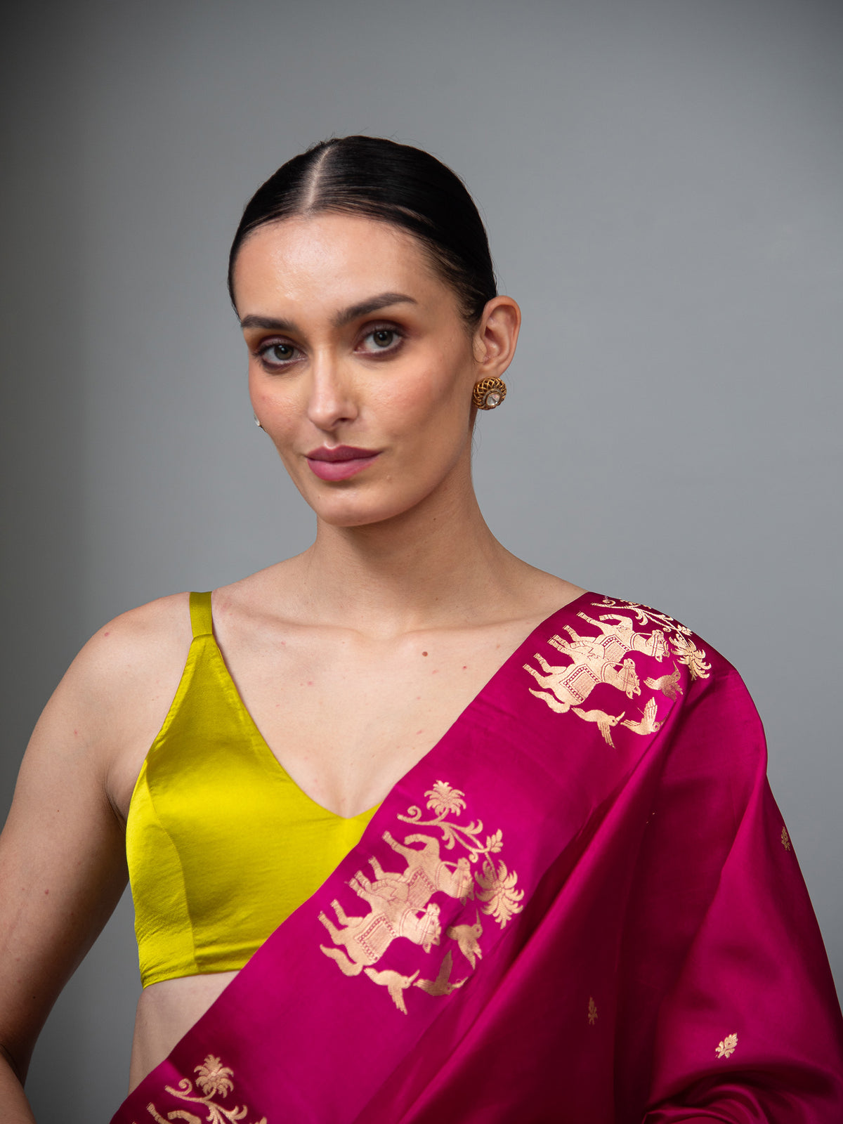 Dark Magenta Booti Pure Silk Handloom Banarasi Saree