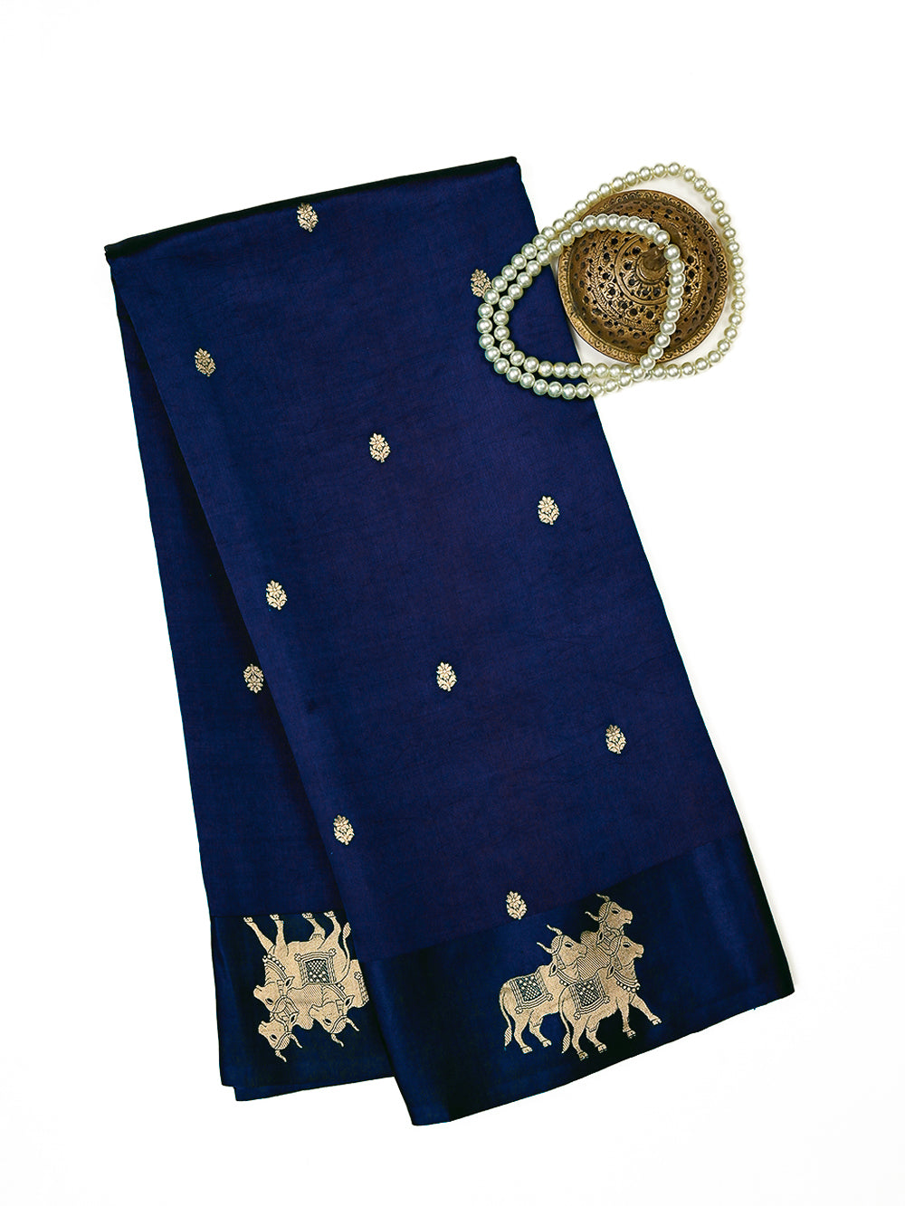 Blue Booti Pure Silk Handloom Banarasi Saree