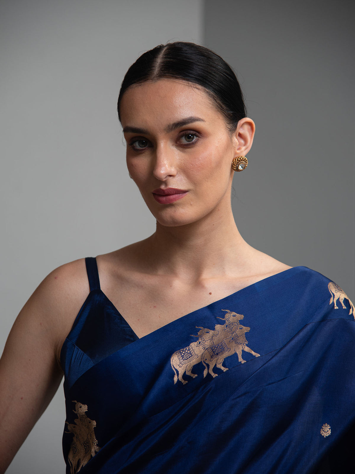 Blue Booti Pure Silk Handloom Banarasi Saree