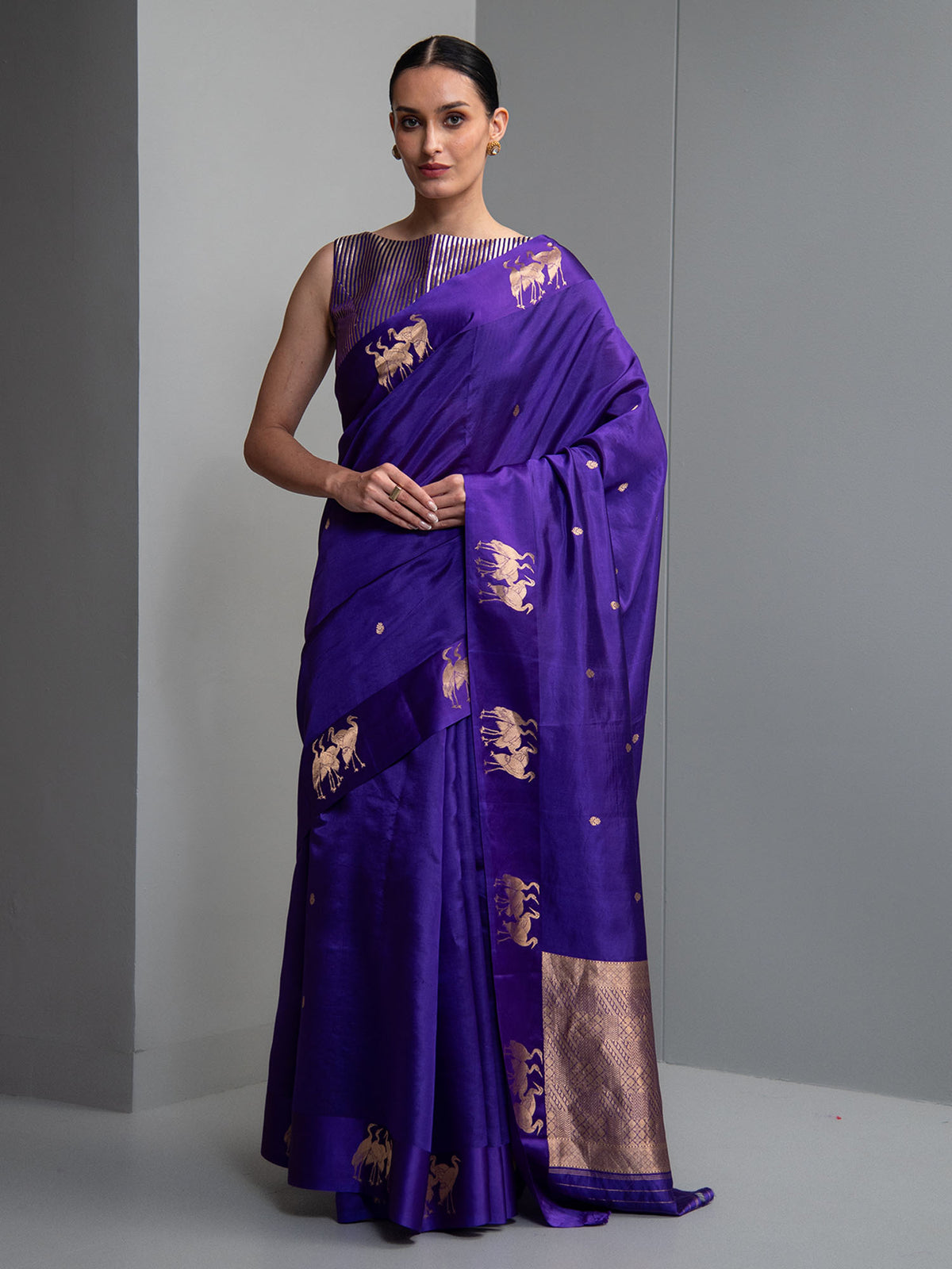 Purple Booti Pure Silk Handloom Banarasi Saree