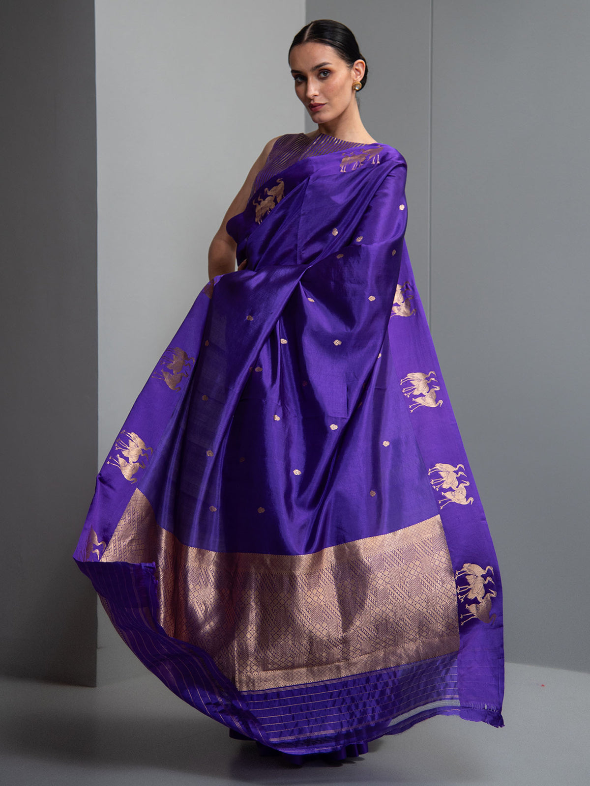 Purple Booti Pure Silk Handloom Banarasi Saree