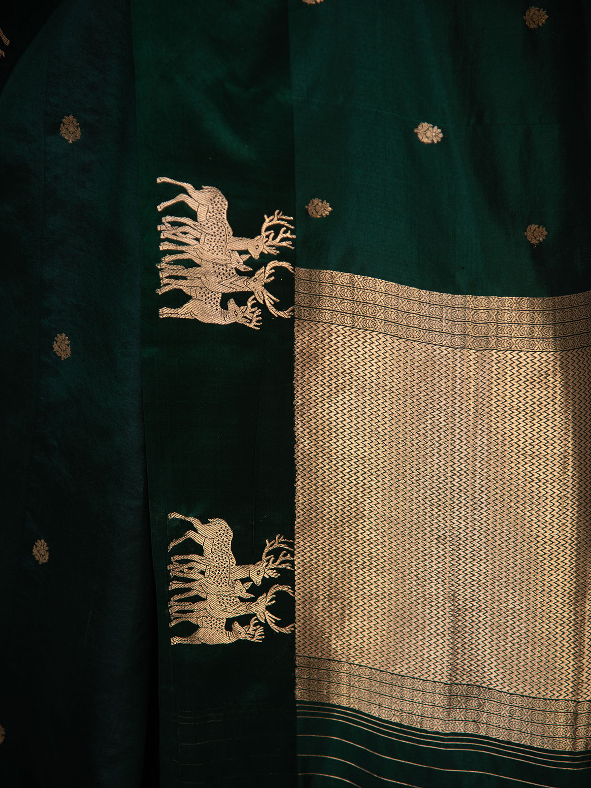 Bottle Green Booti Katan Silk Handloom Banarasi Saree
