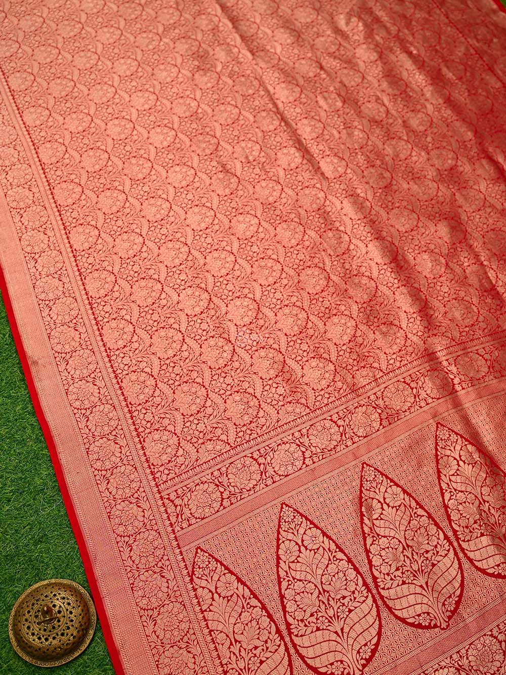 Red Silk Brocade Handloom Banarasi Saree - Sacred Weaves