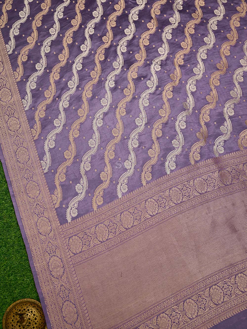 Pastel Purple Satin Sona Roopa Jaal Handloom Banarasi Saree - Sacred Weaves