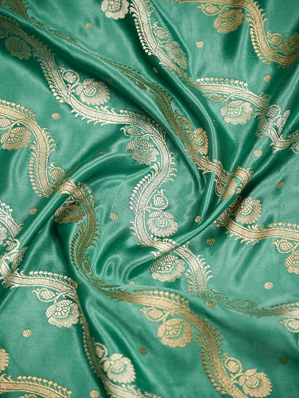 Mint Green Satin Sona Roopa Jaal Handloom Banarasi Saree - Sacred Weaves
