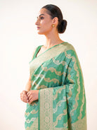 Mint Green Satin Sona Roopa Jaal Handloom Banarasi Saree - Sacred Weaves