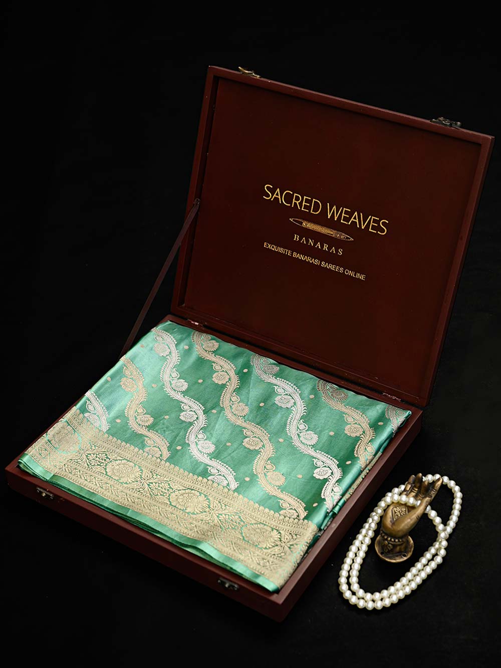 Mint Green Satin Sona Roopa Jaal Handloom Banarasi Saree - Sacred Weaves